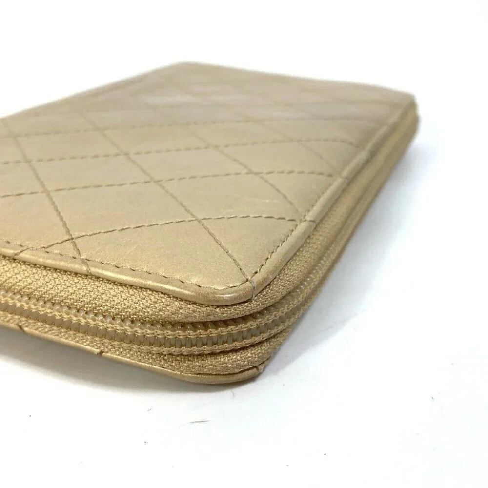 CHANEL CC Mark CC Matelasse Quilted Zip Around Long Wallet Calfskin Gold - Picture 4 of 16